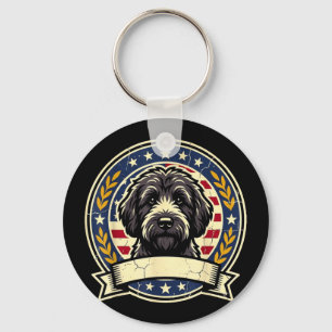 Vintage Black Labradoodle Dog Retro Art Design for Key Ring