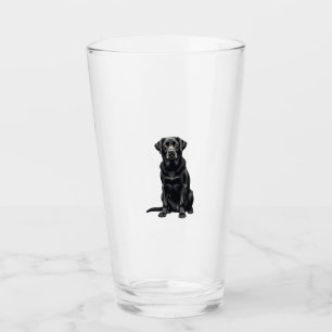 Vintage Black Labrador Retriever Dog Portrait Illu Glass