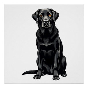 Vintage Black Labrador Retriever Dog Portrait Illu Poster