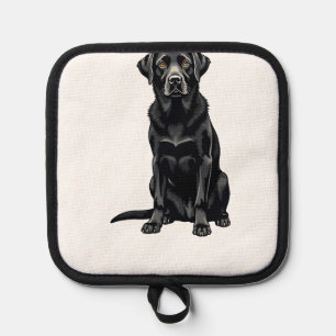 Vintage Black Labrador Retriever Dog Portrait Illu Pot Holder