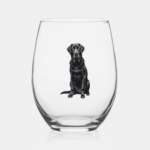 Vintage Black Labrador Retriever Dog Portrait Illu Stemless Wine Glass