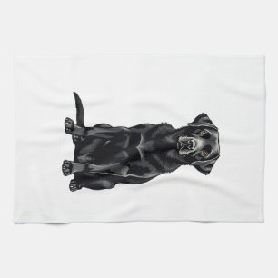 Vintage Black Labrador Retriever Dog Portrait Illu Tea Towel