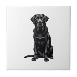 Vintage Black Labrador Retriever Dog Portrait Illu Tile