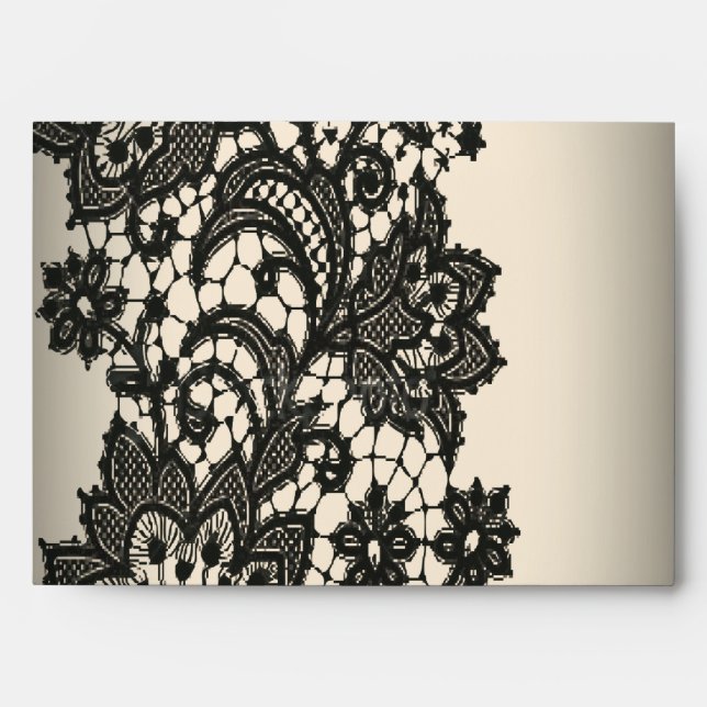 Vintage black Lace beige Paris Envelope (Front)