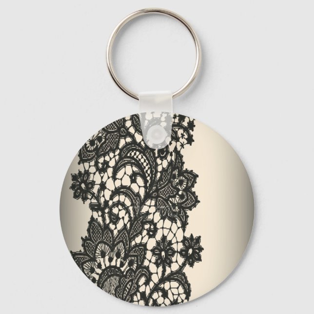 Vintage black Lace  beige Paris Fashion Key Ring (Front)