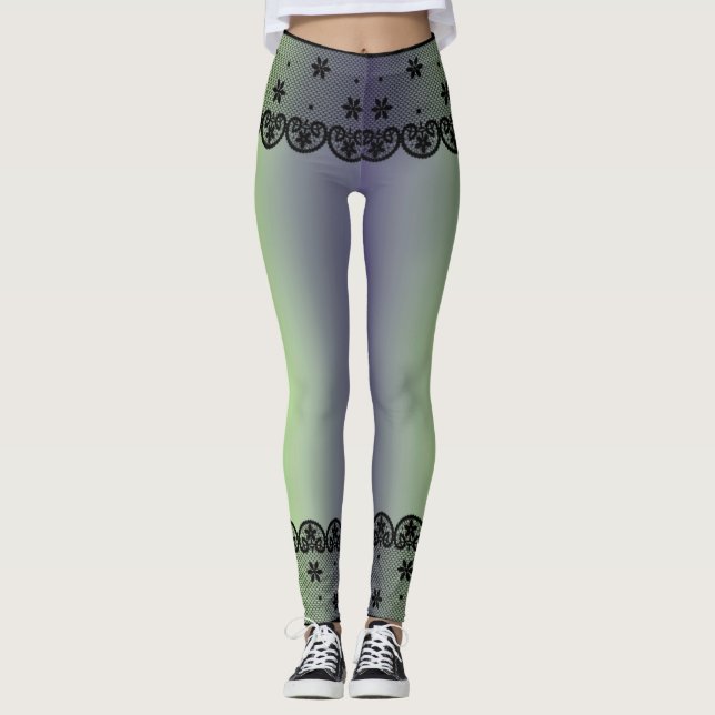 Vintage Black Lace Border & Dark Gradient Leggings (Front)