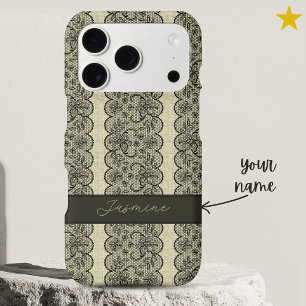 Vintage Black Lace Custom Monogram Grey Linen