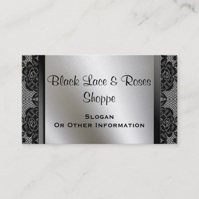 Vintage Black Lace Roses Gold Business Cards (Front)