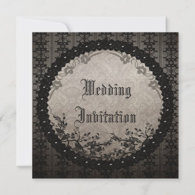 Vintage Black Lace & Sequins Gothic Wedding Invitation (Front)
