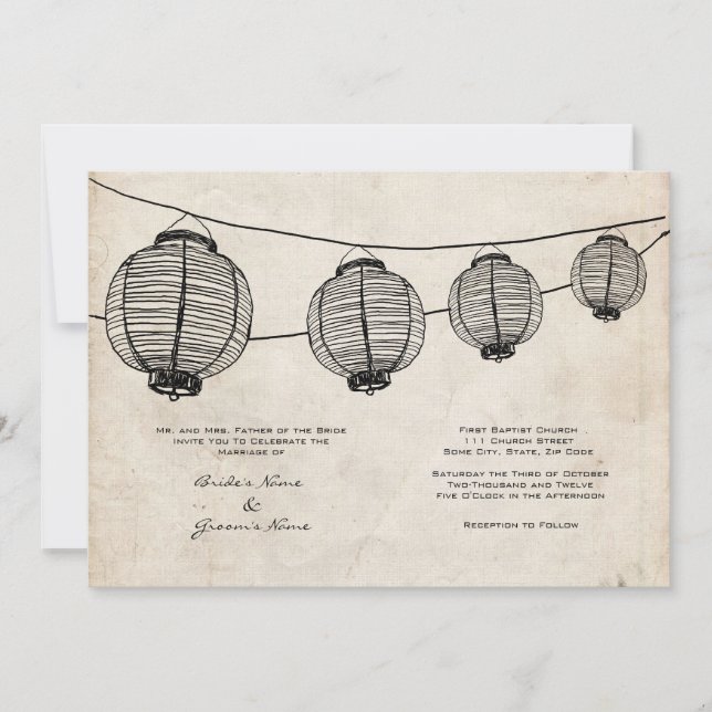 Vintage Black Lanterns Wedding Invitation (Front)