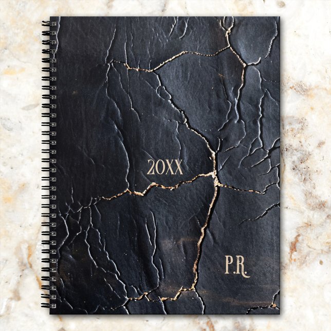 Vintage Black Leather Planner (Planner featuring a vintage black leather design. You can add your custom initials)