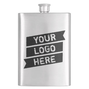 Vintage Black Logo Simple Triple Ribbon Your Name Hip Flask