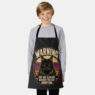 Vintage Black Maine Coon Warning Sunburst Badge Apron