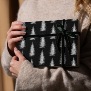 Vintage black minimalistic spruce merry christmas wrapping paper