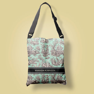 Vintage black mint toile de jouy printed crossbody bag