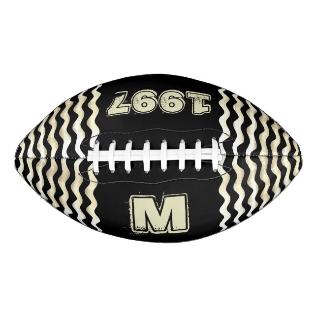 Vintage Black Monogram Year Number Football (Front)