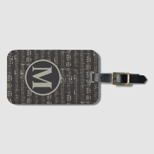 Vintage Black music note Pattern Monogram Luggage Tag