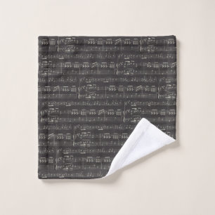 Vintage black music note Pattern Musician Wash Cloth