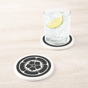 Vintage Black Oda Japan Mon Graphic Coaster