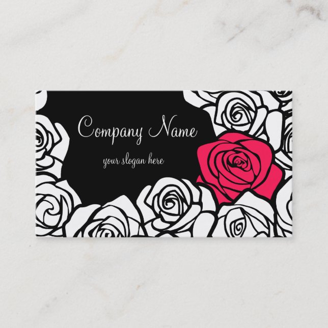 Vintage black, pink and white roses Business Card (Front)