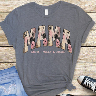  Vintage Black/Pink Floral Lace Varsity Style Mama Tri-Blend Shirt