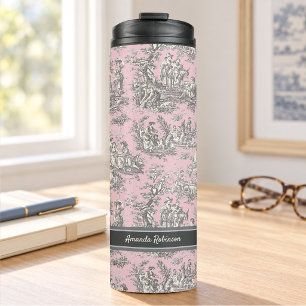 Vintage Black Pink French Toile de Jouy Pattern Thermal Tumbler