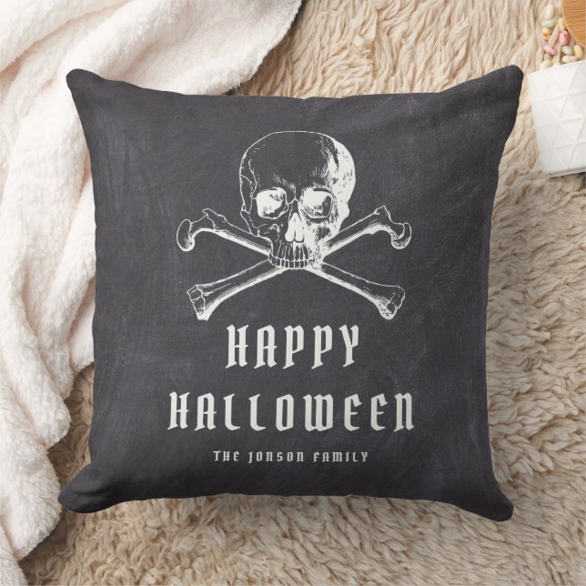 Vintage Black Pirate Skull & Bones Halloween Cushion (Blanket)
