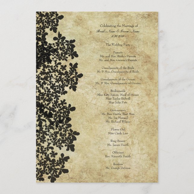 Vintage Black Queen Ann's Lace Wedding Program Programme (Front)