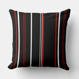 Vintage Black Red and White Stripes Cushion
