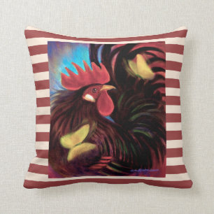 Vintage Black Rooster Bantam Farm Painted Cushion