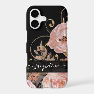 Vintage Black Rose Gold Elegant Watercolor Floral