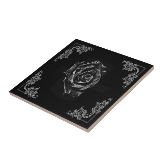Vintage Black  rose Tile (Side)