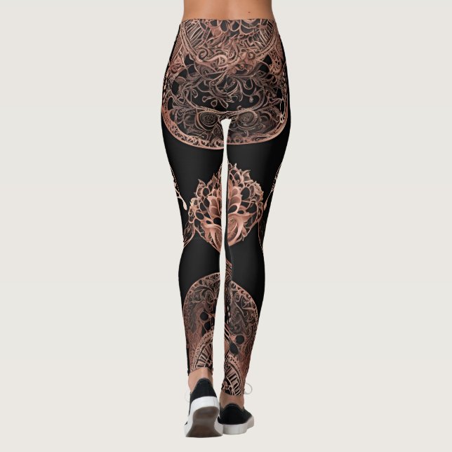 Vintage Black & Rosegold AI art  Leggings (Back)