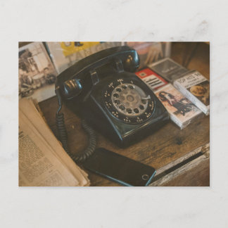 Vintage Black Rotary Phone Postcard