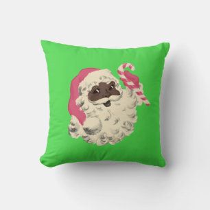 Vintage Black Santa Pink and Green Throw Pillow
