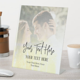Vintage Black Script With Photo Wedding  Pedestal Sign