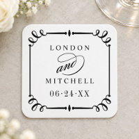 Vintage Black Scroll Frame Wedding Monogram