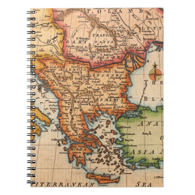 Vintage Black Sea Map with Pastel Engraved Regions Notebook (Front)