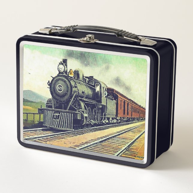 Vintage Black Steam Train  Metal Lunch Box (Front)