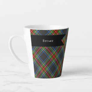 Vintage Black Stewart Clan Highland Tartan Latte Mug