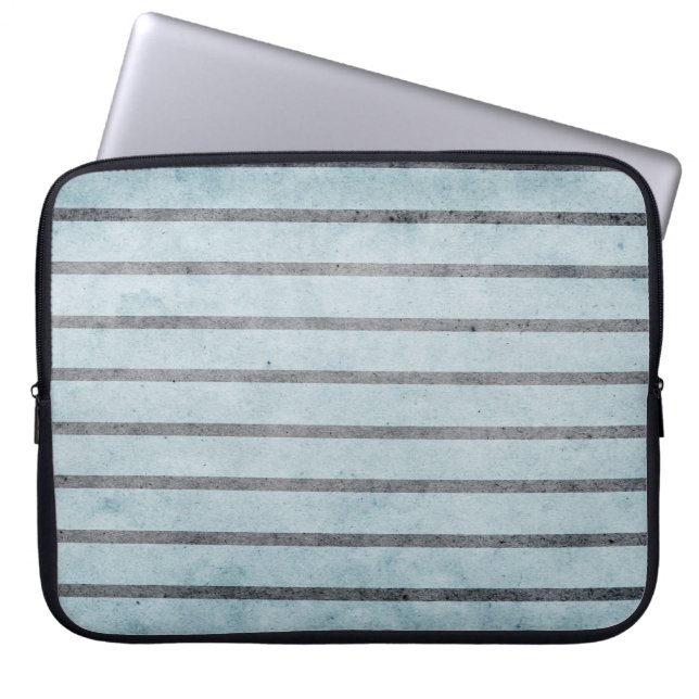 Vintage Black Striped Blue Laptop Computer Sleeve (Front)