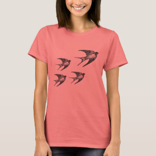 Vintage Black Swallow Design T-Shirt