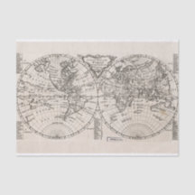 Vintage Black & Tan Outline World Map Tissue Pap