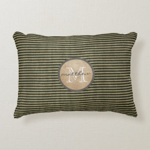 Vintage Black Ticker Pattern Monogram Burlap Decorative Cushion