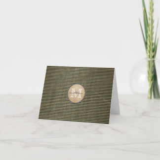 Vintage Black Ticker Pattern Monogram Burlap Note Card