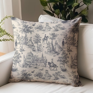 Vintage Black Toile de Jouy Fair Street Pattern Cushion