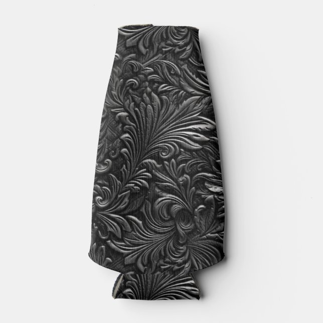 Vintage black tooled leather bottle cooler (Front)