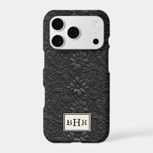 Vintage Black Tooled Leather Monogrammed