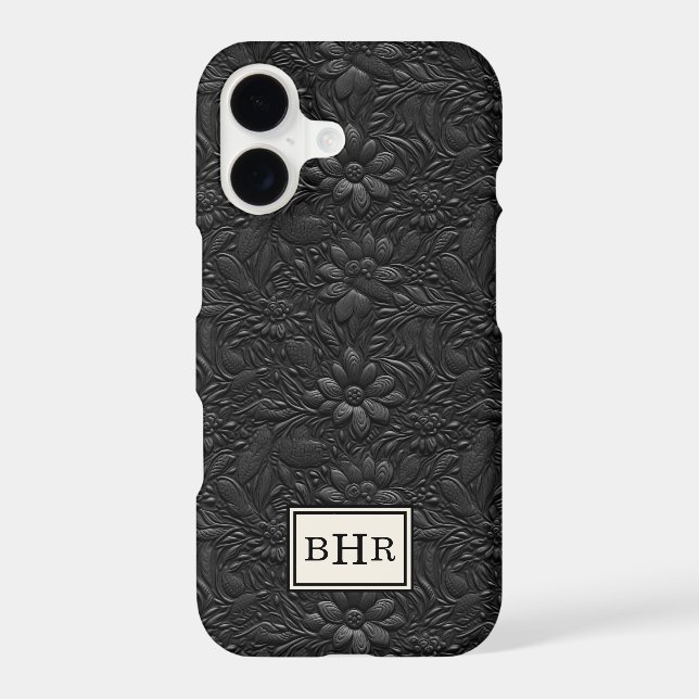 Vintage Black Tooled Leather Monogrammed (Back)