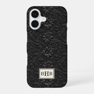 Vintage Black Tooled Leather Monogrammed iPhone 16 Case
